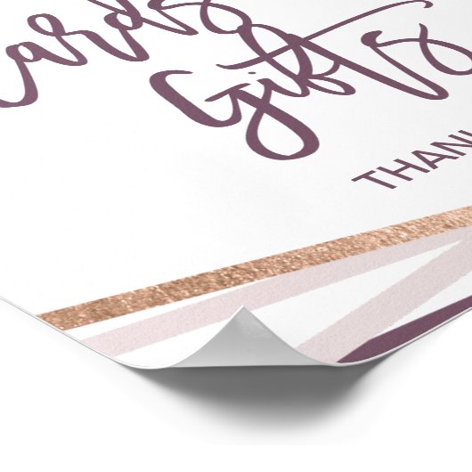 Roze Gouden Slierten Kaarten en Geschenken Bordje Poster (Hoek)