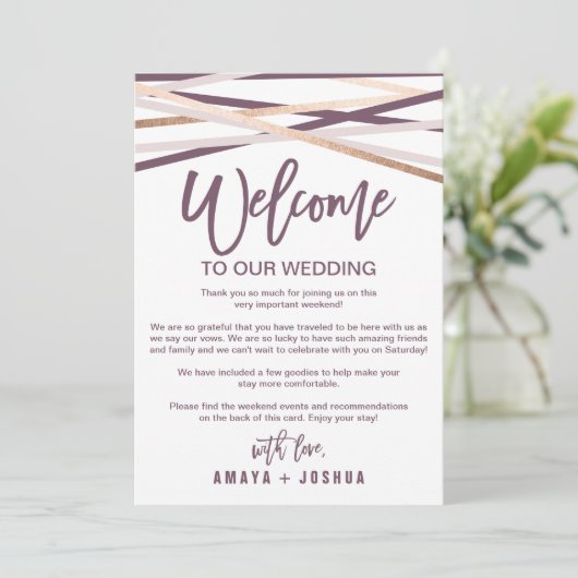 Roze Gouden Slierten Welkomstbrief & Reisprogramma Programmakaart (Staand voorkant)