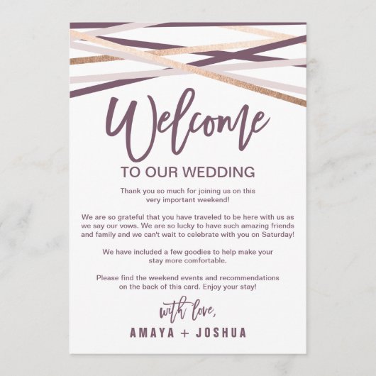 Roze Gouden Slierten Welkomstbrief & Reisprogramma Programmakaart (Voorkant)