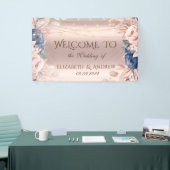 Roze Gouden Slingerlichten Blauwe Rozen Bruiloft Spandoek (Beurs)