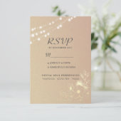 Roze Gouden Slingerlichten Bruiloft RSVP Kaart (Staand voorkant)