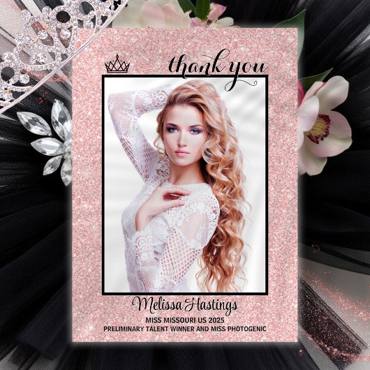 Roze Gouden Smoking Pageant Bedankkaart