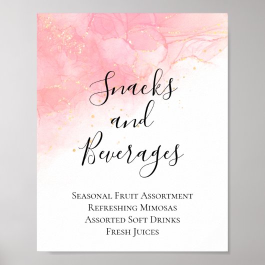 Roze gouden snacks en Drinken Baby shower Sign Poster (Voorkant)