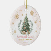 Roze Gouden Sneeuwvlok Baby 1e Kerstmis Keramisch Ornament (Rechts)