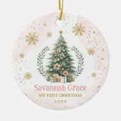Roze Gouden Sneeuwvlok Baby 1e Kerstmis Keramisch Ornament (Voorkant)