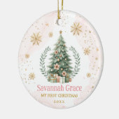 Roze Gouden Sneeuwvlok Baby 1e Kerstmis Keramisch Ornament (Links)