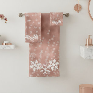 Roze Gouden Sneeuwvlok Kerst Bad Handdoeken