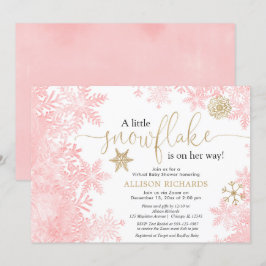Roze gouden sneeuwvlok Virtueel meisje baby shower Kaart