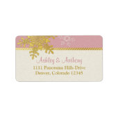 Roze Gouden Sneeuwvlok Winter Bruiloft Adresetiket Etiket (Voorkant)