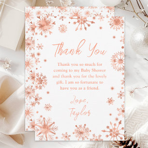 Roze Gouden Sneeuwvlokken Baby Shower Bedankkaart