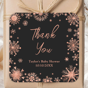 Roze Gouden Sneeuwvlokken Baby Shower Bedankt Vierkante Sticker