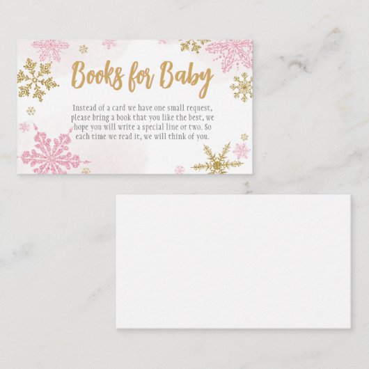 Roze Gouden Sneeuwvlokken Baby shower Boeken voor  Informatiekaartje (Voorkant / Achterkant)