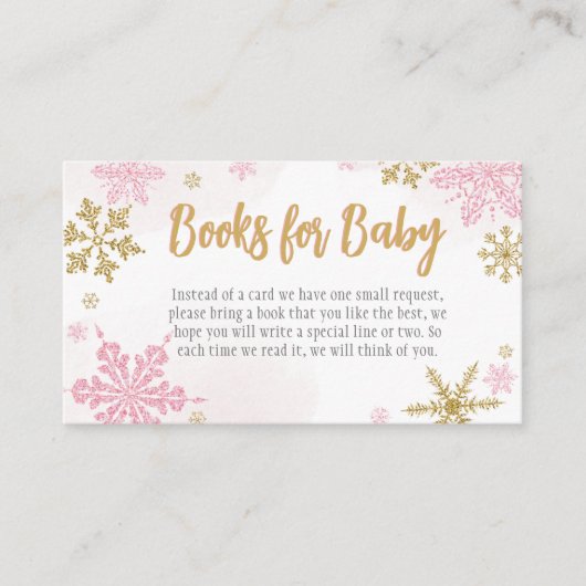Roze Gouden Sneeuwvlokken Baby shower Boeken voor  Informatiekaartje (Voorkant)