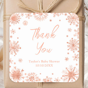 Roze Gouden Sneeuwvlokken Baby Shower Dank Je Wel Vierkante Sticker