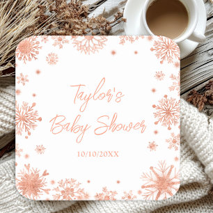 Roze Gouden Sneeuwvlokken Baby Shower Kartonnen Onderzetters