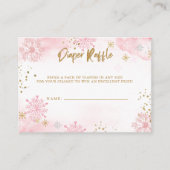 Roze Gouden Sneeuwvlokken Baby shower Luier Raffle Informatiekaartje (Voorkant)