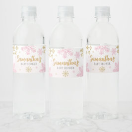 Roze Gouden Sneeuwvlokken Baby shower Waterfles Etiket