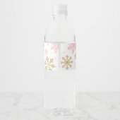 Roze Gouden Sneeuwvlokken Baby shower Waterfles Etiket (Achterkant)