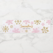 Roze Gouden Sneeuwvlokken Baby shower Waterfles Etiket (Enkel label)