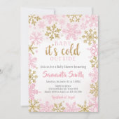Roze Gouden Sneeuwvlokken Koud Buiten Baby shower Kaart (Voorkant)