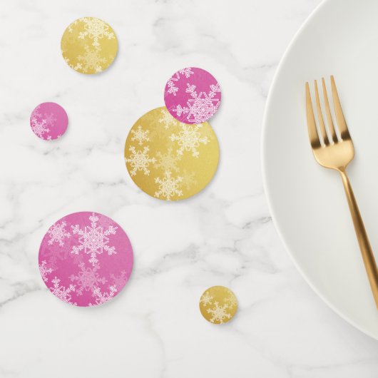 Roze Gouden Sneeuwvlokken Minimalistische Kerst Confetti (Groep)