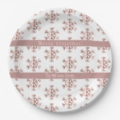 Roze Gouden Sneeuwvlokken Sneeuwvlok Patroon Kerst Papieren Bordje (Voorkant)