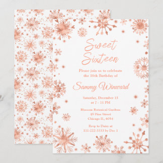 Roze Gouden Sneeuwvlokken Sweet Sixteen Kaart