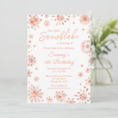 Roze Gouden Sneeuwvlokken Verjaardagsfeestje Kaart (Staand voorkant)