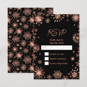 Roze Gouden Sneeuwvlokken Winter RSVP Kaartje