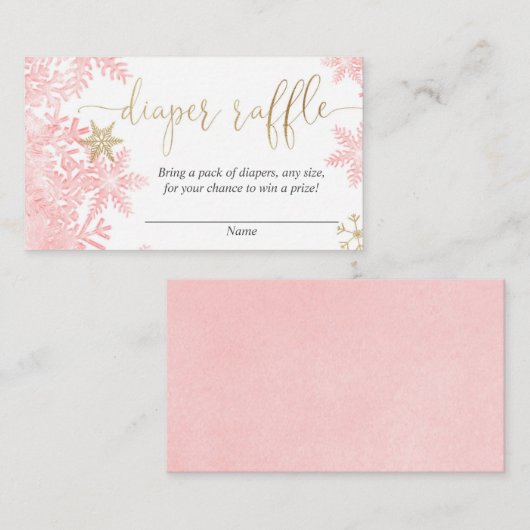 Roze gouden snowflake baby shower luidop informatiekaartje (Voorkant / Achterkant)