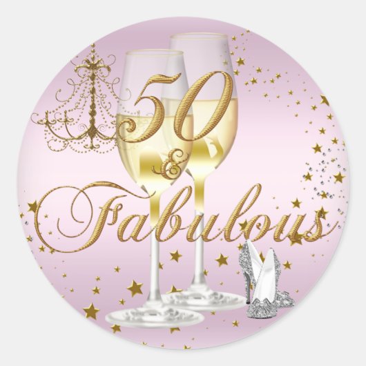 Roze Gouden Sparkle 50 & Fabulous Verjaardag Stick Ronde Sticker (Voorkant)