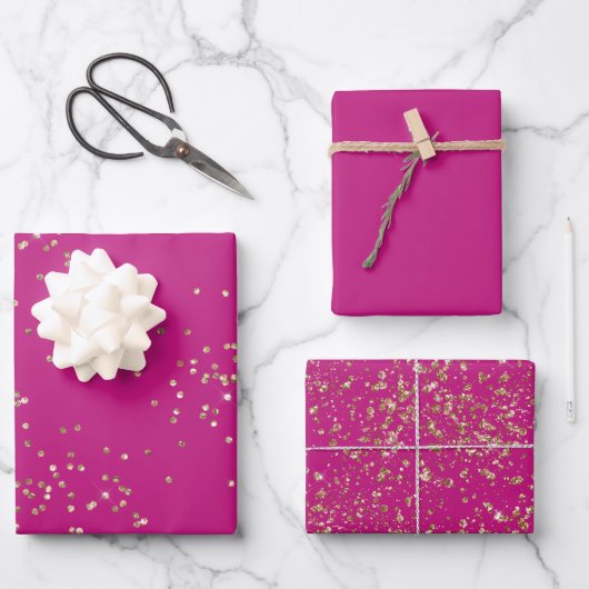 Roze Gouden Sparkle Confetti Verjaardag Inpakpapier Vel (Voorkant)