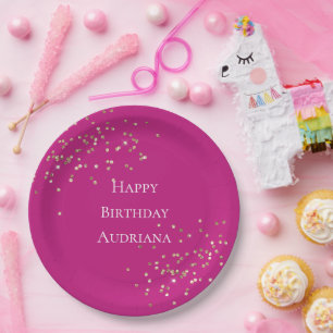 Roze Gouden Sparkle Confetti Verjaardag Papieren Bordje
