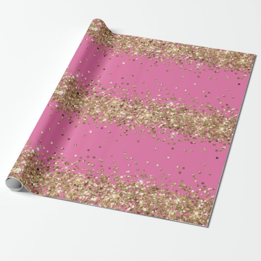 Roze Gouden Sparkle Glitter Cadeaupapier (Uitgerold)