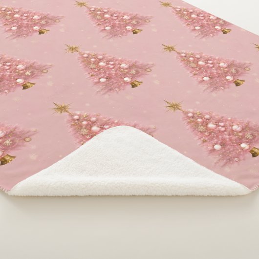 Roze Gouden Sparkle Kerstboom Sherpa Deken (3/4)
