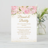 Roze Gouden Sparkle Roos Brunch en Bubbly Shower Kaart (Staand voorkant)
