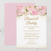 Roze Gouden Sparkle Roos Brunch en Bubbly Shower Kaart (Voorkant / Achterkant)