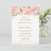 Roze Gouden Sparkle Roos Huwelijksuitnodiging Kaart (Staand voorkant)