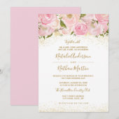 Roze Gouden Sparkle Roos Huwelijksuitnodiging Kaart (Voorkant / Achterkant)