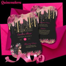 ROZE Gouden Sparkles Quinceanera Jurk Bloemen Roze