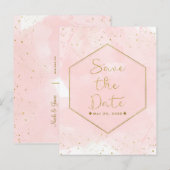 Roze & Gouden Spatten Moderne Bewaar de Datum Aankondigingskaart (Voorkant / Achterkant)