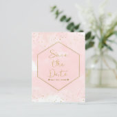 Roze & Gouden Spatten Moderne Bewaar de Datum Aankondigingskaart (Staand voorkant)