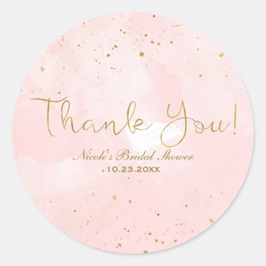 Roze & Gouden Spatten Moderne Bruidsdouche Ronde Sticker (Voorkant)