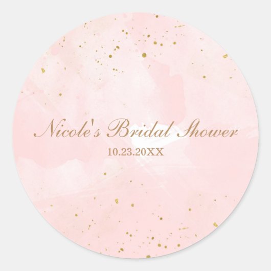 Roze & Gouden Spatten Moderne Bruidsdouche Ronde Sticker (Voorkant)