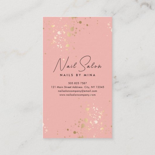 Roze Gouden Specks Hand Nail Salon Visitekaartje (Achterkant)