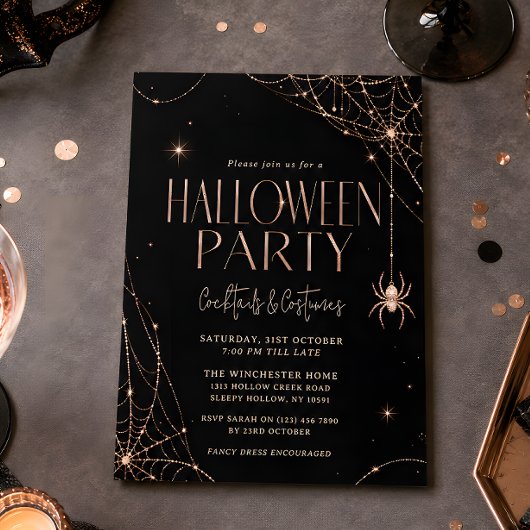 Roze Gouden Spinneweb Halloween-feest Kaart