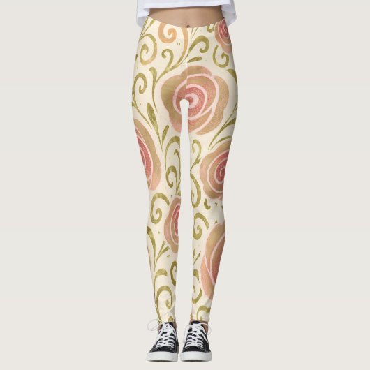Roze & Gouden Sprookjes Prinses Rozen Leggings (Voorkant)
