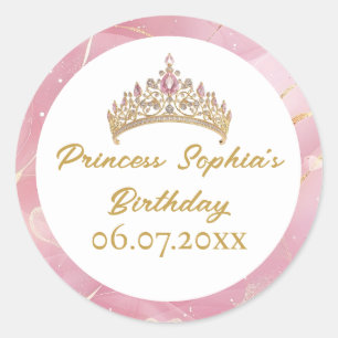 Roze Gouden Sprookjes Prinsessen Kroon Verjaardags Ronde Sticker