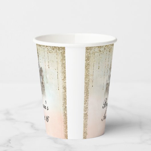 Roze Gouden Sprookjeskasteel Verjaardag Papieren Bekers (Links)