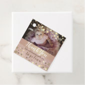 Roze gouden ster foto 1e verjaardag bedankjes labels (In situ)